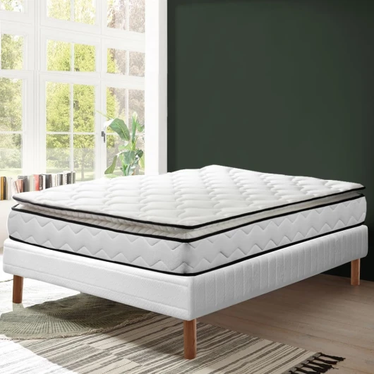 Pack Matelas César + Sommier Tapissier - Matelas avec Surmatelas Intégré - Mémoire de Forme et Mousse Haute Résilience - Sommier Confort Lattes Larges (140x190 cm) 140 x 190 cm