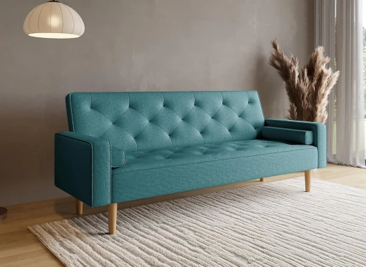 DecoInParis Canapé clic clac en Tissu avec Pieds en Bois Jakarta Bleu 101x170