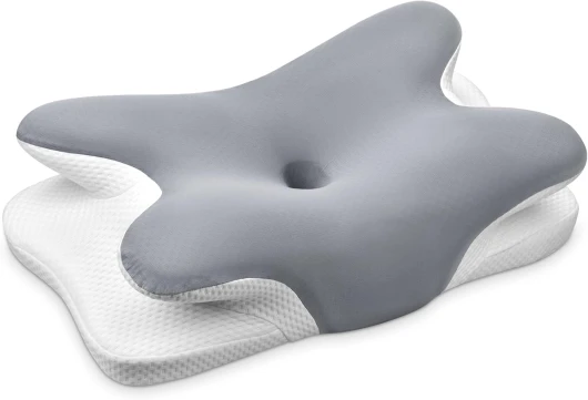 Ehomfory Oreiller Ergonomique Cervical, 2 en 1 Oreiller Memoire Forme pour la Nuque, Oreiller pour Dormir sur Le côté, Le Dos et Le Ventre, 62 x 41 x 9/12cm (Gris)