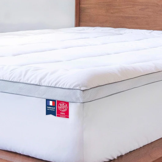 Surmatelas Duo 8cm Oeko-Tex, surmatelas 180 x 200 Fabriqué en France, Elu Produit de l'année 2021 : Surmatelas Memoire de Forme et Housse Coton Matelassée, Soutien Moelleux 180 x 200 cm