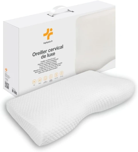 ® Oreiller Ergonomique Cervical de Luxe - Oreiller Orthopédique - Oreiller Memoire Forme - Coussin Cervicales Douloureuses - Hypoallergénique - 2 Taies d'oreiller - 60 x 35 x 12/7cm Beige