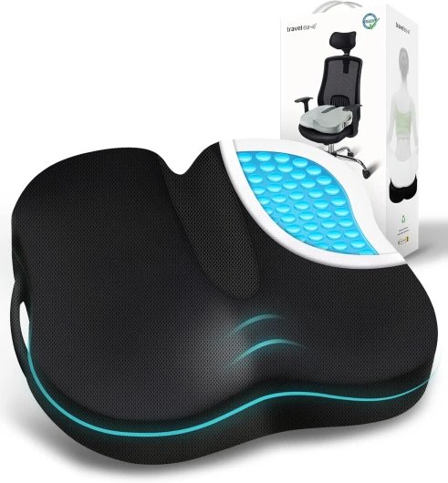 Coussin de Siège Ergonomique, Coussin de Chaise en Mousse à Mémoire Gel avec Base Antidérapante pour Confort Longue Durée, Coussin de Hanche pour Chaise de Bureau, Siège de Voiture (Noir) Noir Gel et mousse à mémoire de forme