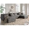 Canapé Panoramique en U Stella en Velours Côtelé - Grand Sofa XXL Gris Foncé 7 Places - Salon