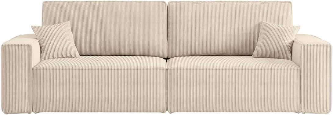 Canapé Droit 3 Places Farah Convertible en Velours côtelé Beige