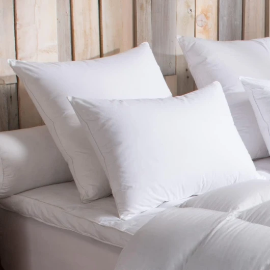 Oreiller 90% Duvet d'oie Moelleux 50x70 I Confort Douillet et Léger I Haut Gonflant Naturel I Traitement Anti-Acariens I Enveloppe Percale 100% Coton I Dormeurs sur Le Dos I Fabriqué en France 50/70 Blanc