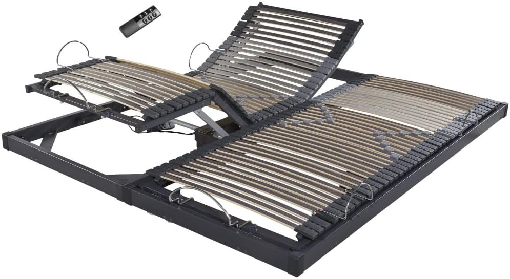 Sommier électrique S50 -Lattes Bois -Réglage fermeté Zone lombaires -2x90x200 -Gris