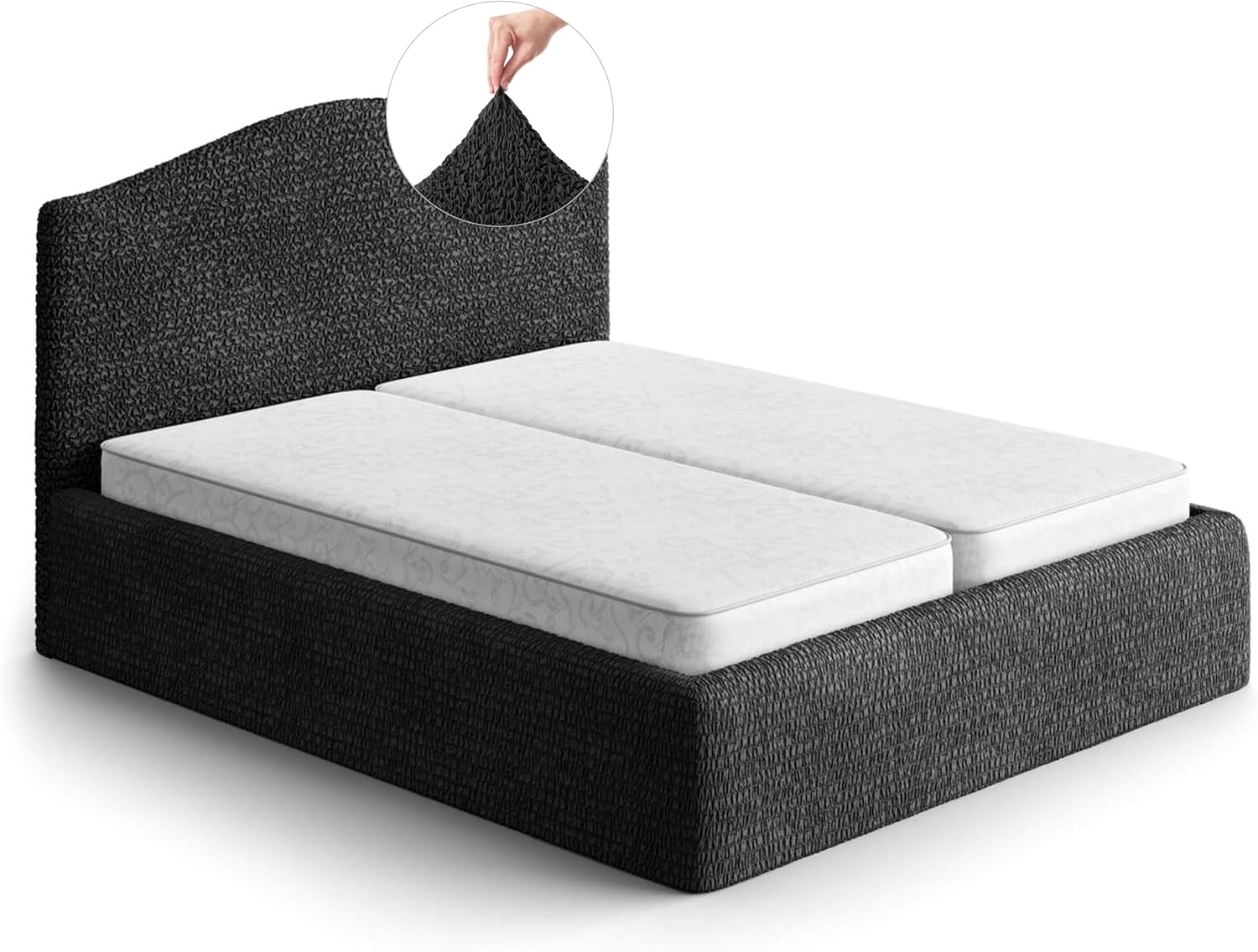 PAULATO - Housse de tête de lit et Tour de lit pour 2 Personnes en Microfibre Unie, Tissu biélastique Anti-Rayures Lavable en Machine, certifié Oeko-TEX Standard - Made in Italy - Noir 2 personnes 130-180cm Noir - 127