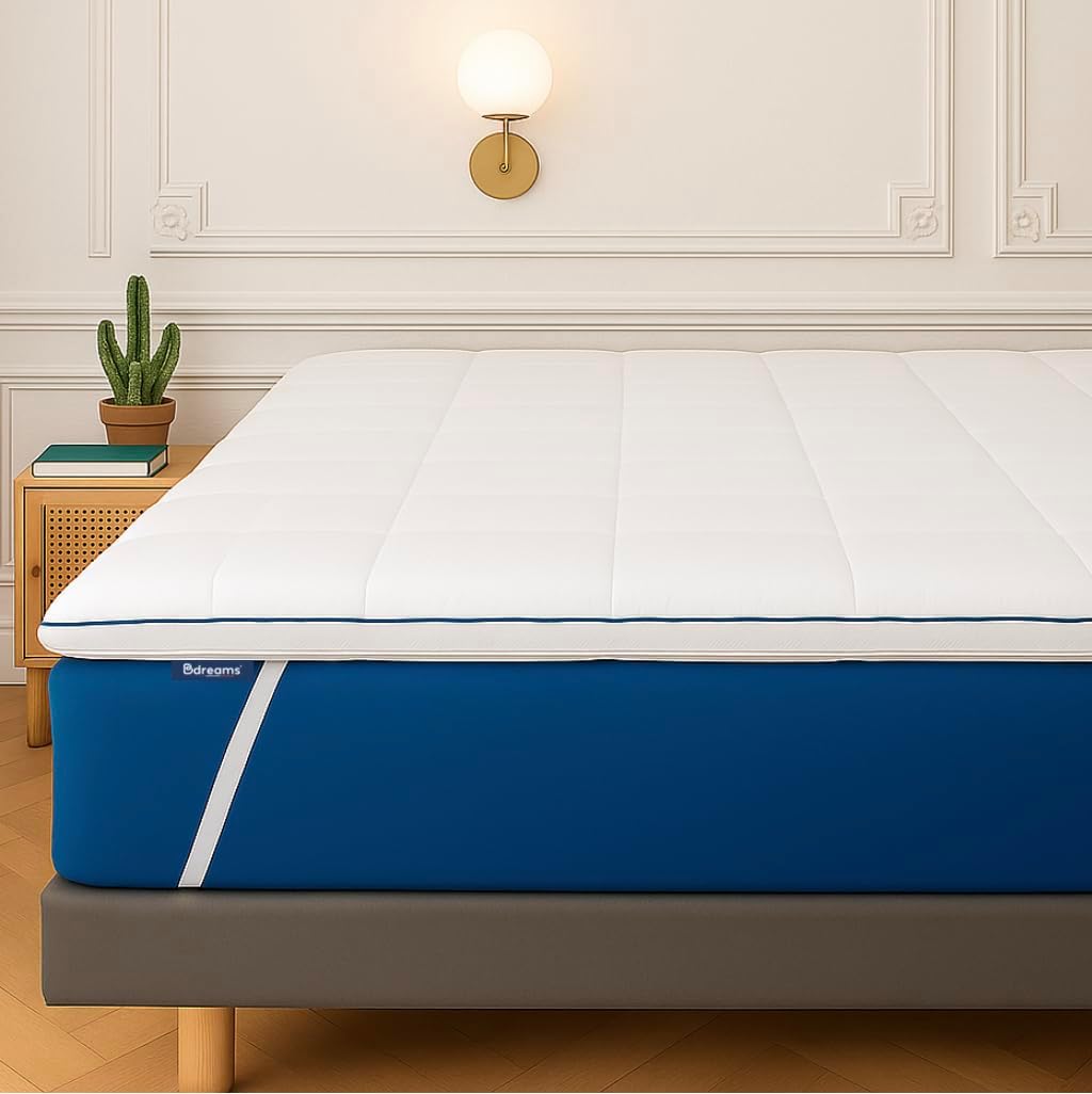Surmatelas de Confort Moelleux 140 x 190 cm - Qualité Hôtellerie - Fabriqué en France - Epaisseur Totale de 7cm - Enveloppe Déhoussable et Lavable - Certifié Oeko-Tex 140 x 190 cm