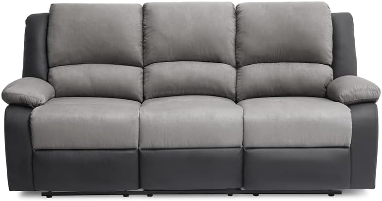 DETENTE - Canapé de relaxation - Manuel - 3 Places - En Simili/Microfibre - Gris/Noir -L193cm