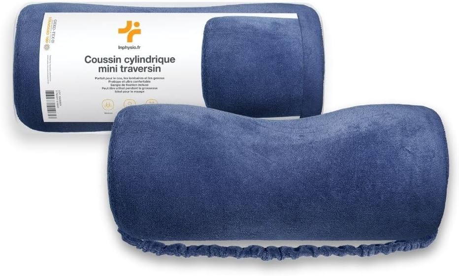 Coussin Mini Traversin Head Coussin Ergonomique en Mousse à Mémoire de Forme - Optimal pour Le Cou, Les Lombaires et Les Genoux - Coussin de Voiture Conducteur Ultra Confortable - 27 x 12 cm Bleu Azur 27x12