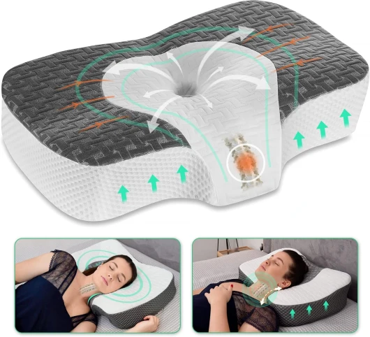 Oreiller Ergonomique Cervical, Oreiller Mémoire Forme, Oreiller Anti Ronflement, Coussin Mémoire Forme, Oreiller Orthopédique, Hauteur RÉGlable, Gris Foncé Gris Foncé 60 x 38.6 x 9.9/13.5 cm