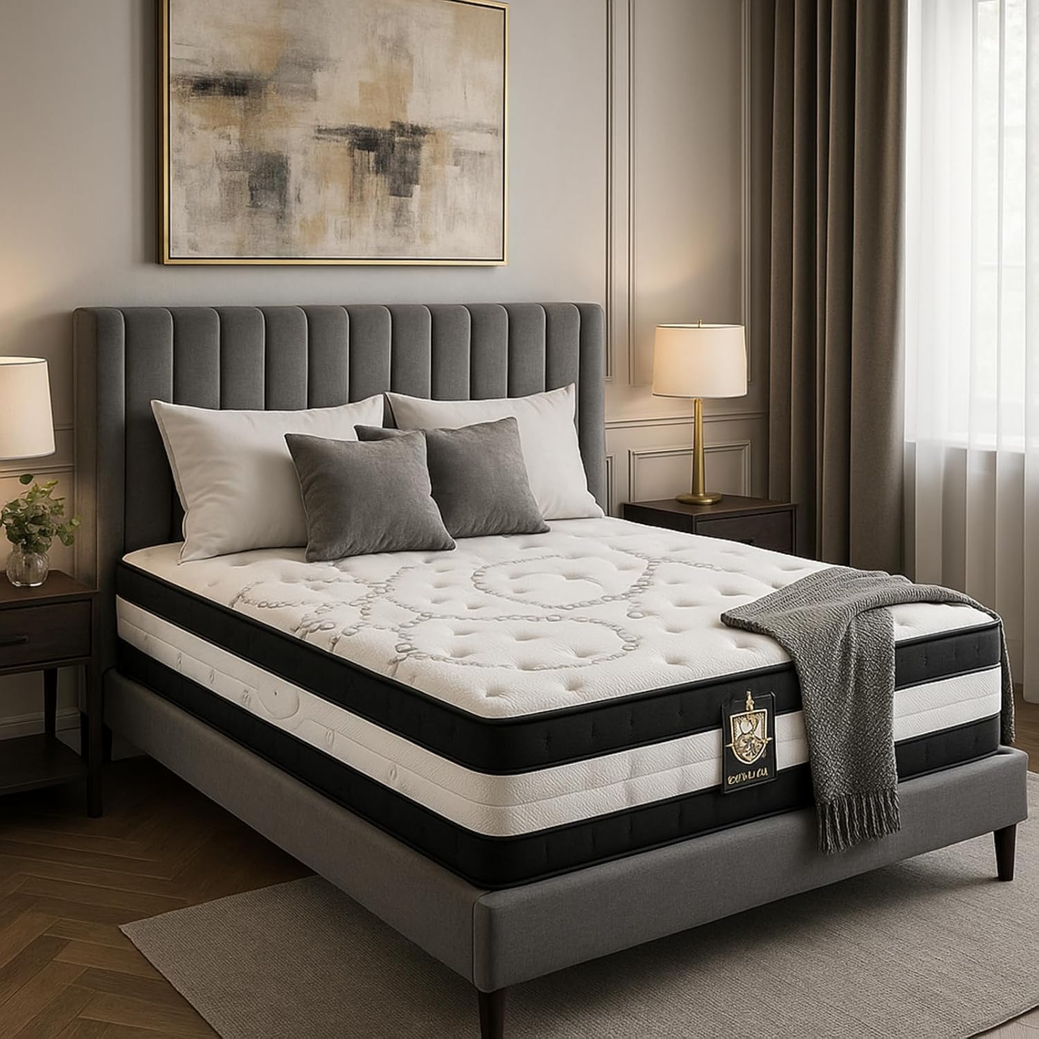 Matelas Excelsior : Mémoire de Forme & Ressorts ensachés - Antidouleur Articulation - 30 cm d'épaisseur (180x200 cm) 180 x 200 cm