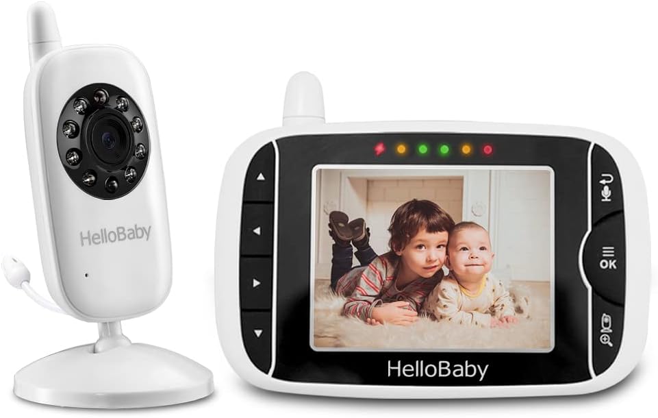 HelloBaby HB32 Moniteur Vidéo sans Fil avec Appareil Photo Numérique, Surveillance de la Température de Vision Nocturne et Système de Communication Bidirectionnelle (Blanc) (HB32), 720p