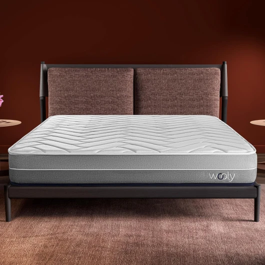 Wooly - Matelas Original 160x200 cm - Mousse Carbone à mémoire de Forme - 12 Couches optimisées - Laine - Blue Latex - Mousse HR - Sommeil Réparateur - Réversible - Hypoallergénique 20 cm - Mousse 160 x 200 cm