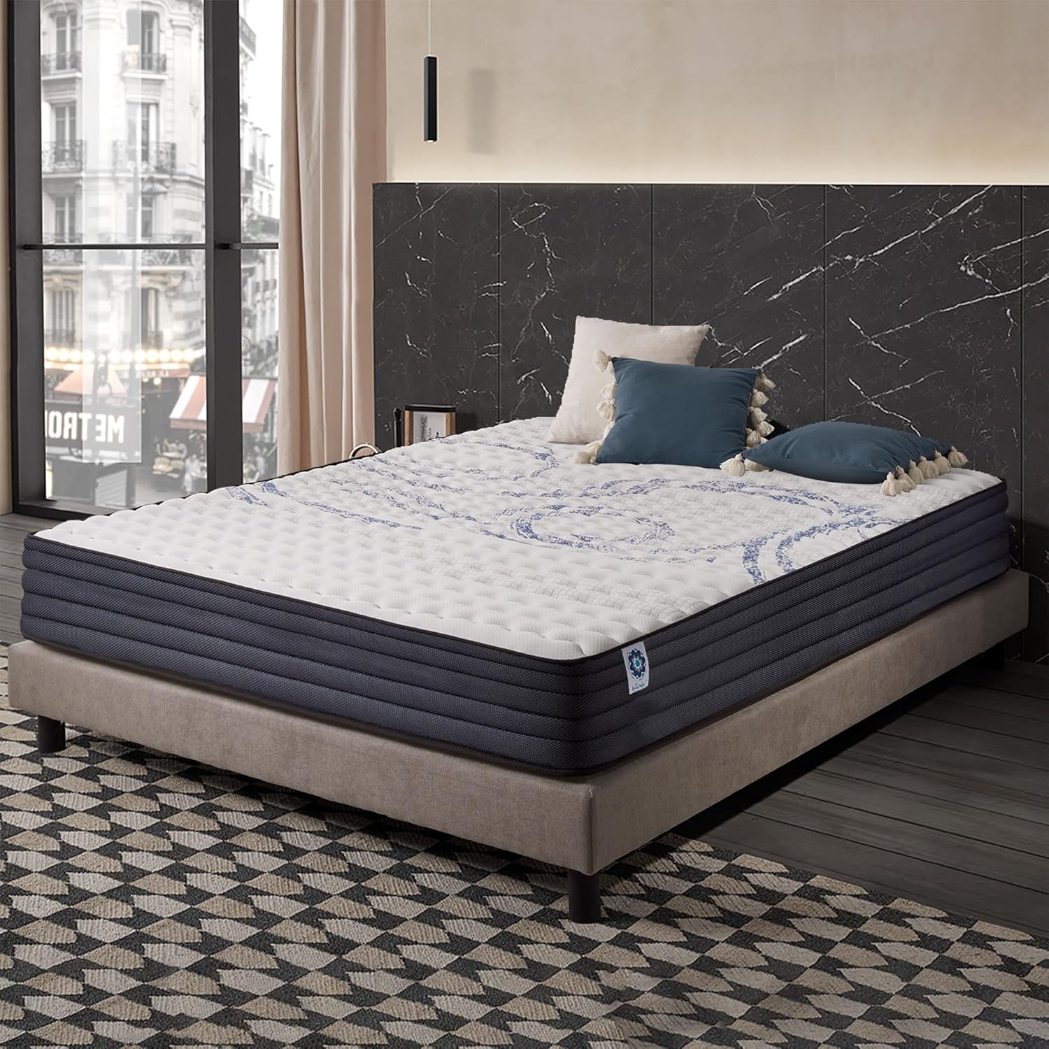 Matelas PerfectSleep 140x190 cm - 24 cm - Soutien Mousse à mémoire de Forme - Accueil Blue Latex - Confort Mi-Ferme - Respirant - 7 Zones - Réversible Face été/Hiver - Fabriqué en Europe 24 CM 140 x 190 cm