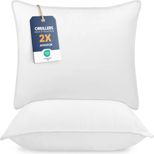 Pillow (Lot de 2), 60 x 60 cm, Oreiller de Sommeil, Coussin Respirant et Doux (Blanc) 60x60 cm Blanc 2