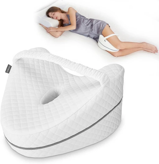 LITSPOT Oreiller de Jambe Oreiller de Genou Orthopédique Genou Ergonomique avec Mousse à Mémoire de Forme pour Dormir pour Soulager la Pression - Hanches, Jambes, Genoux, Blanc Blanc avec Sangle
