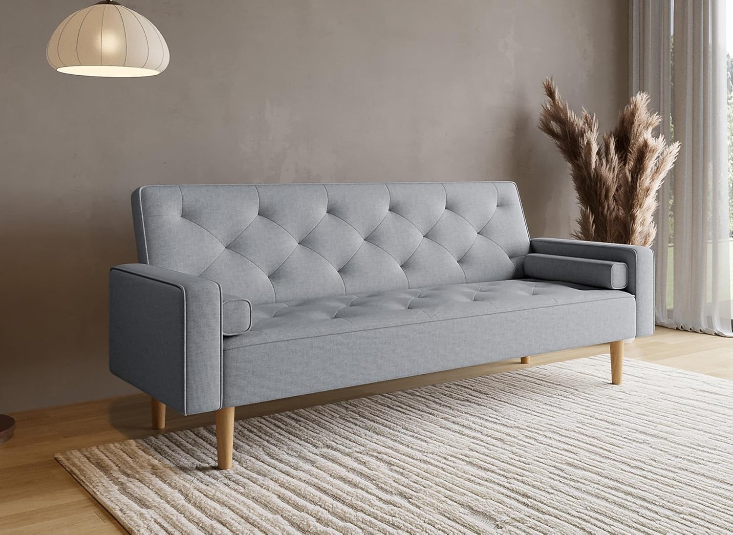 Canapé clic clac en Tissu avec Pieds en Bois Jakarta Gris Clair 101x170