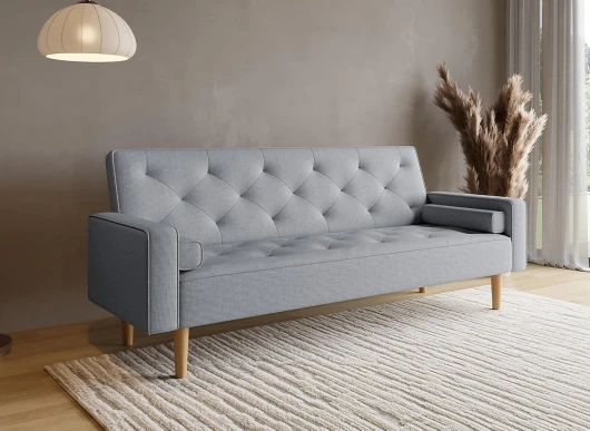 Canapé clic clac en Tissu avec Pieds en Bois Jakarta Gris Clair 101x170