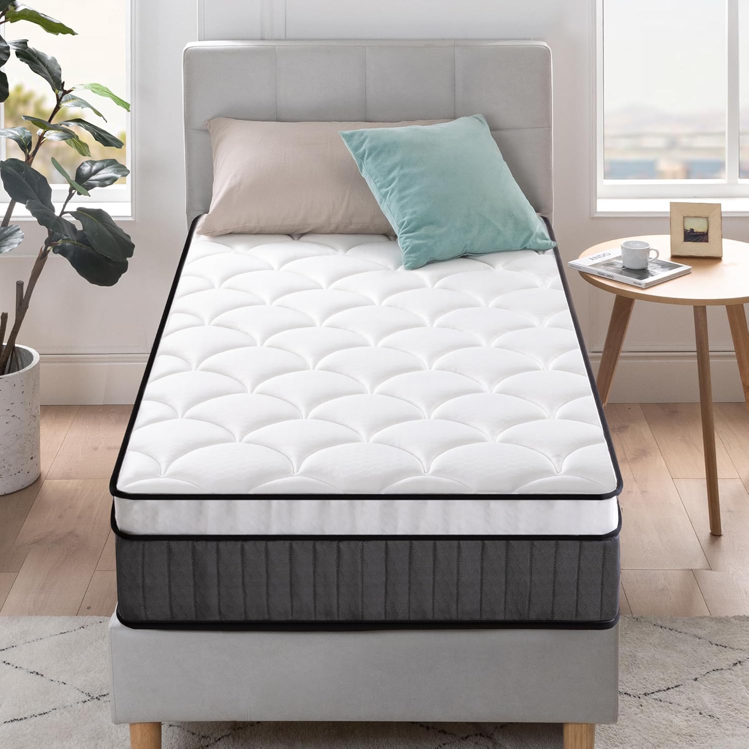 Matelas 90x190 - Hauteur 25cm -Matelas Hybride en Mousse à Mémoire de Forme -Haute Résilience Ultra Respirant -Durable et Doux pour la Peau -Matelas pour lit Adulte et Enfant -Conçu en France 90 x 190 cm Epaisseur 25cm Matelas hybride confort