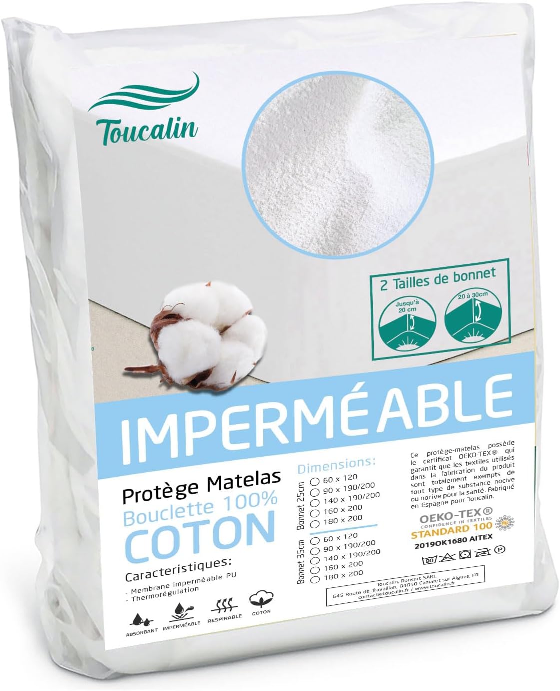 Protège Matelas Imperméable Bouclette Luxe 100% Coton Qualité Supérieure Confort Oeko-TEX® Alese bébé toucalin Drap-Housse hypoallergénique Respirant Isolateur de lit Enfant Pipi antiacarien 60x120 bonnet 15 60x120