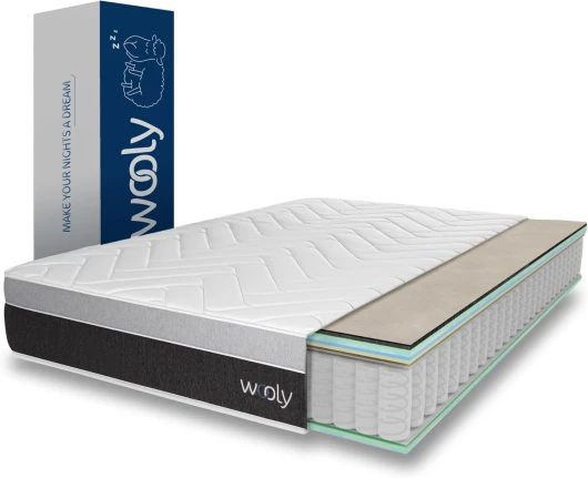 Wooly Level II Matelas 160x200 - Épaisseur 30 cm - Confort Hybride 14 Couches - Mi-Ferme - Ressorts Ensachés - Gel Actif - Laine Naturelle - Mousse à Mémoire - Couchage Indépendant - Fabrication UE Hybride 30 Centimètres 160 x 200 cm