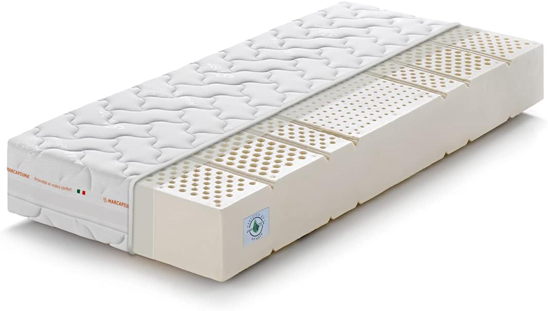 Matelas Latex 90x200 Haut 20 cm - SEVENLIFE 20 - Orthopédique 7 Zones H2 Moyen Revêtement Silver Amovible Antiacarien Anallergique Respirant Lavable Certification euroLATEX 90 x 200 cm Confort Moyenne