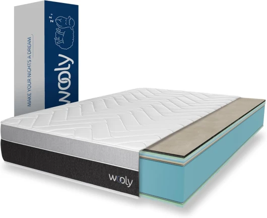 Wooly Level II Matelas 140x190 - Épaisseur 30 cm - Confort Premium 13 Couches - Gel Actif - Fibre Naturelle de Laine - Mousse mémoire de Forme - Blue Latex - Soutien Ferme - Fabriqué en Europe Mousse 30 Centimètres 140 x 190 cm