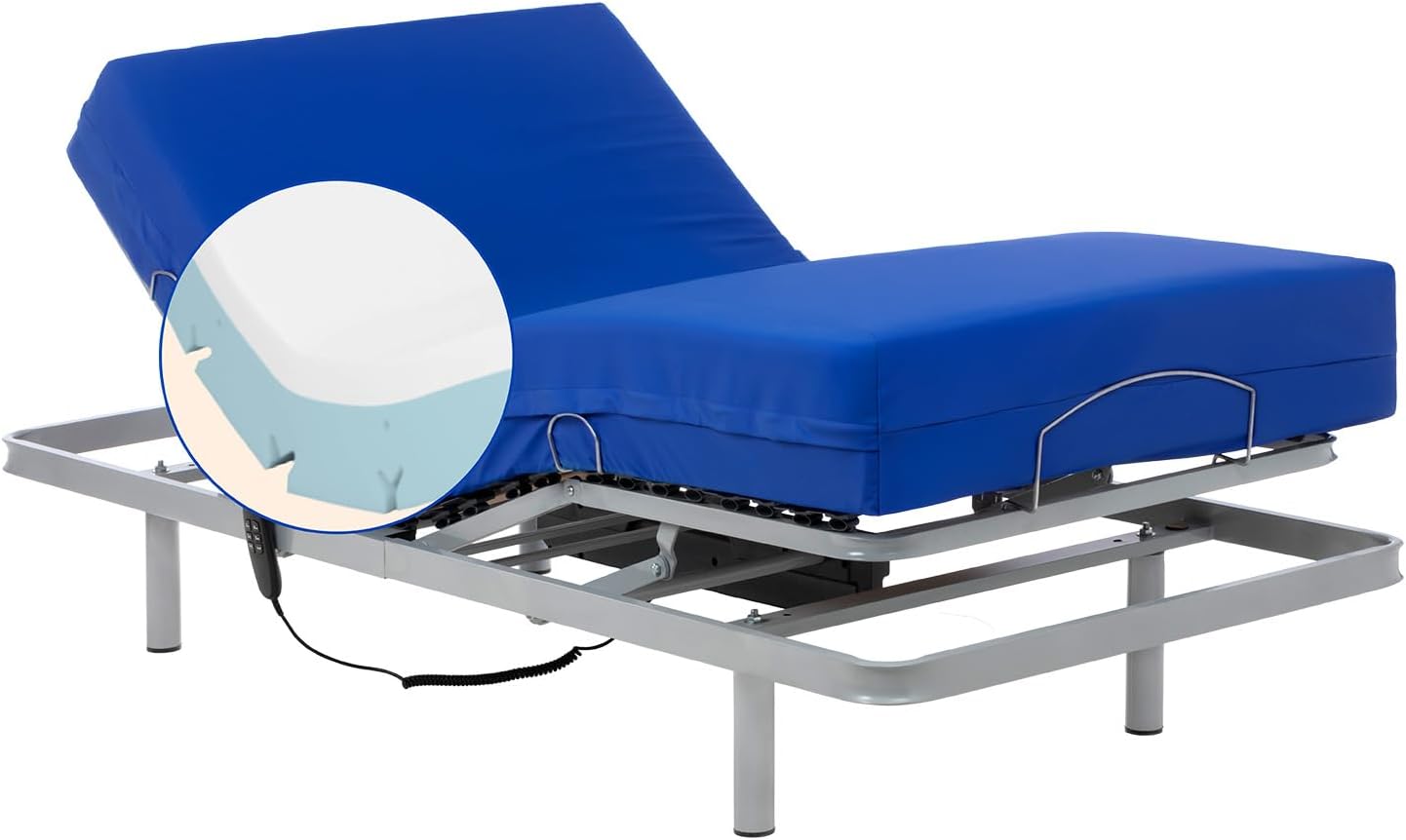 Lit Électrique Renforcé avec Matelas Gériatrique Étanche à Mémoire de Forme - 20 cm d'épaisseur avec 6 cm de Viscoélastique (80x200 cm) 80x200 cm Pieds Fixes Sans Barres de Lit Rabattables