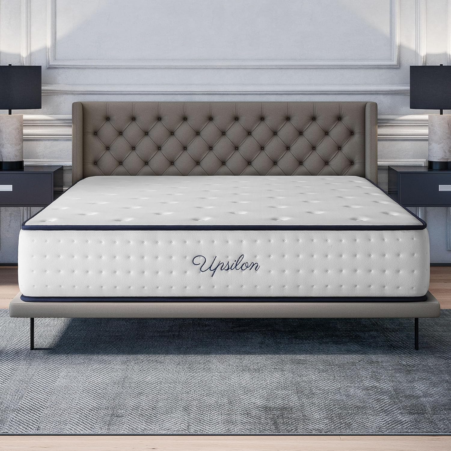Matelas Upsilon 160x200-32 cm - Accueil Mousse à mémoire de Forme + Blue Latex - Confort Ferme - 7 Zones - Réversible - Hypoallergénique - Durable - Sommeil Isolé - Fabriqué en Europe 32 cm - Mousse 160 x 200 cm