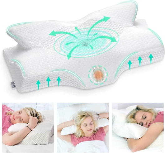 Oreiller Ergonomique Cervical, Oreillers Mémoire de Forme, Oreillers Ergonomiques pour la Nuque, Oreiller Orthopédique Anti Douleur, Décontracter Les Muscles, 64 x 12,5/10,5 x 38 cm, Blanc Blanc 64 x 12,5/10,5 x 38 cm