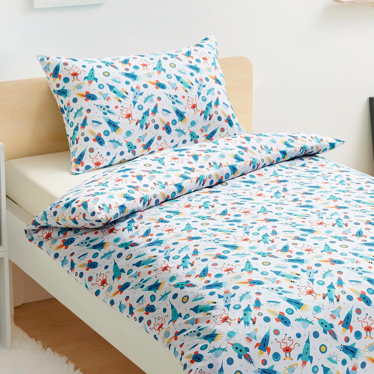 Ensemble de Housse de Couette Réversible en Microfibre pour Enfant 100 x 135 cm et 1 Taie d’Oreiller 40 x 60 cm pour Berceau, Aventure Cosmique Aventure Cosmique 100 x 135 cm et 1 taie d'oreiller 40 x 60 cm