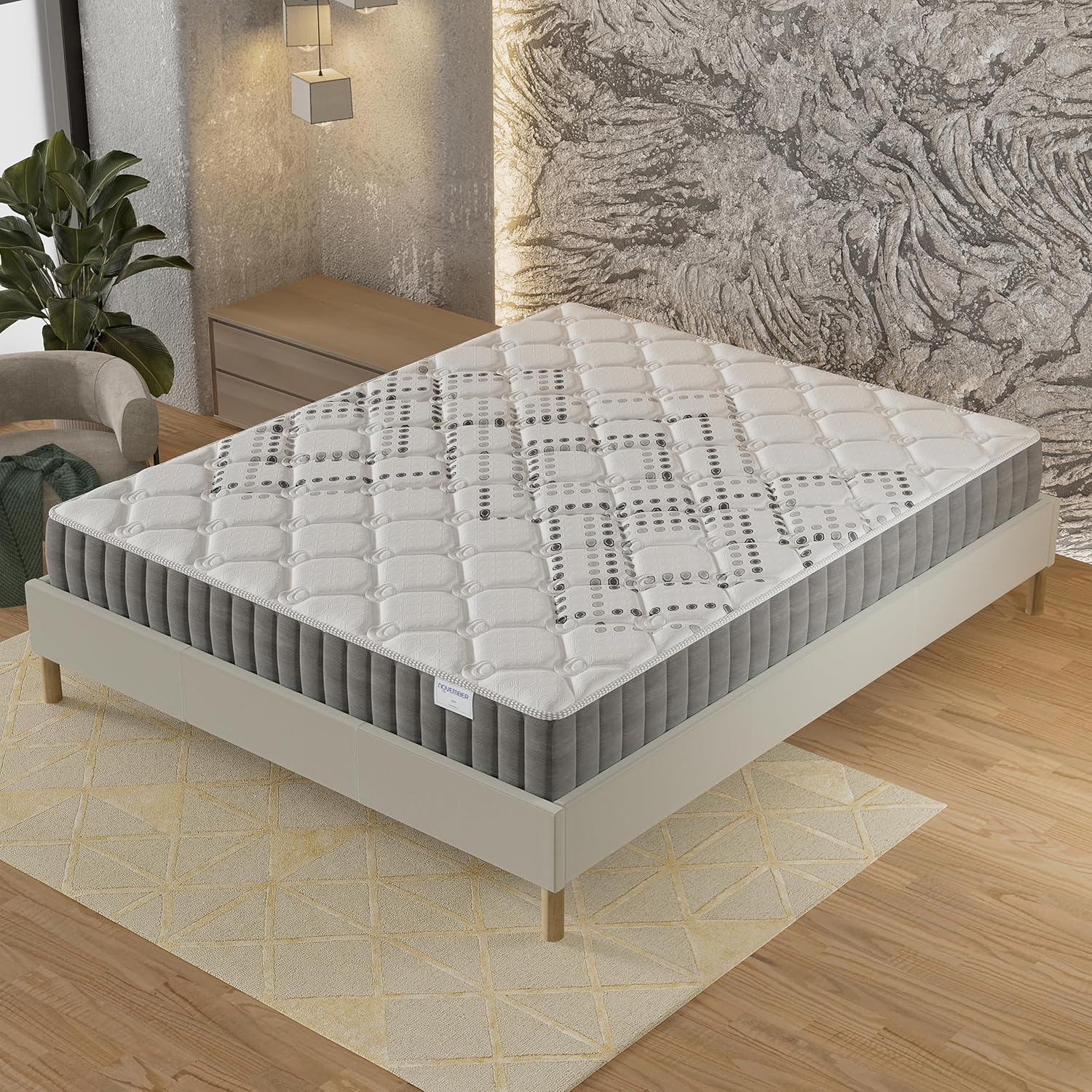 Matelas Eliha 120x190cm- Technologie Hybrid: Ressorts ensachés + Mousse HDensité-Épaisseur 20cm- Soutien Tonique & indépendance de Couchage- Label SANITIZED(Anti bactérien/acarien)