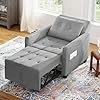 Canapé-lit Compact 3-en-1, canapé Pliant & ottomane avec Fonction lit, Fauteuil Convertible jusqu'à 200 kg, canapé-lit avec revêtement Effet Lin, Fauteuil pour Salon et Chambre d'amis, Gris Clair