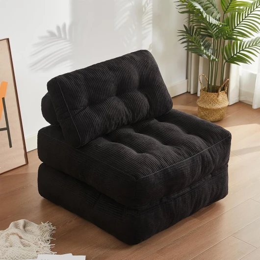 Litbird Canapé Lit 4-en-1 Pliable – Fauteuil Convertible, Canapé Type Pouf, Lit Pliant 1 Place, Idéal pour Petit Espace, Chambre ou Salon,Noir Noir 89.9 cm
