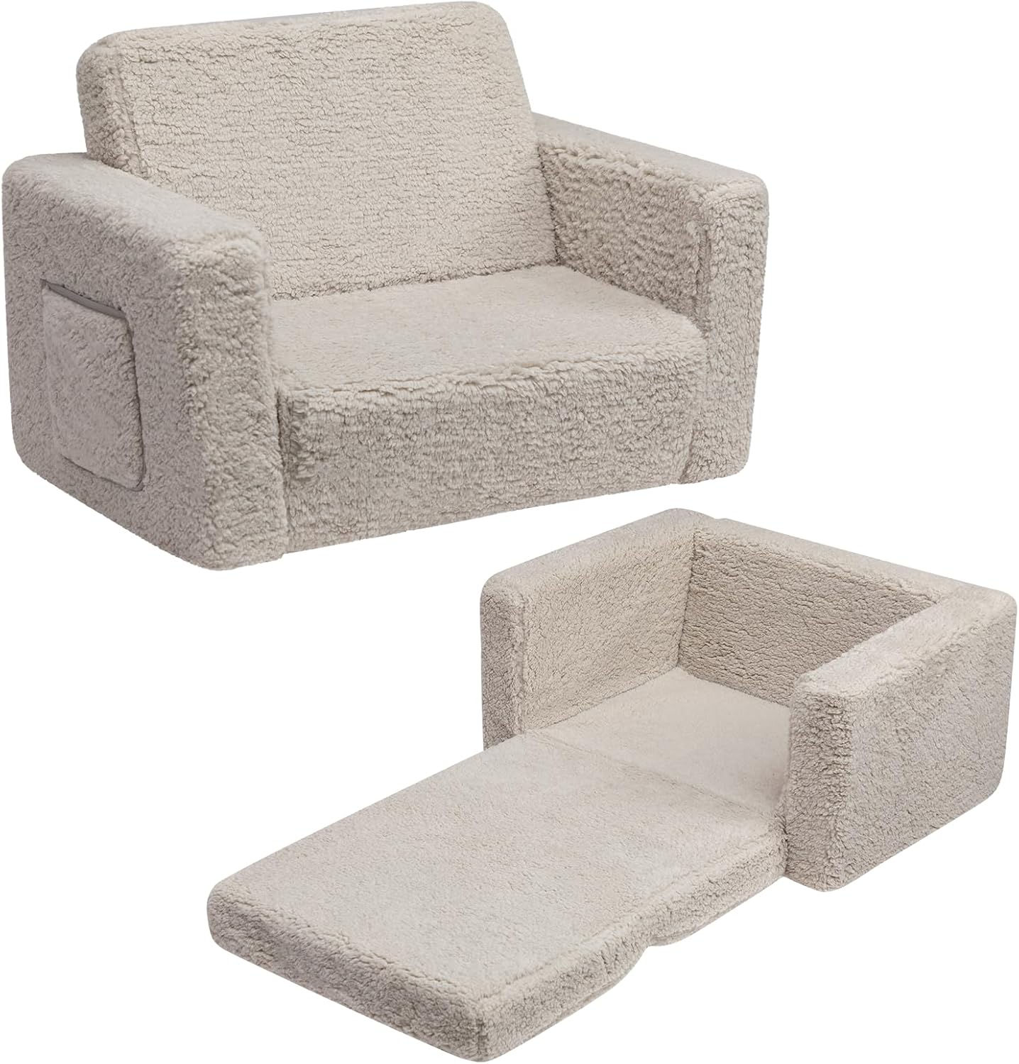 Fauteuil Enfant Convertible en Canapé-lit 2-en-1 Sherpa Doux, Cadeau Parfait pour Anniversaire et Fête des Enfants, Gris Clair