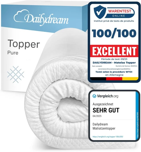 Surmatelas 140 x 190 cm, Mémoire de Forme, 5 cm épaisseur, «Edition Standard, Model M », pour Matelas, canapé ou lit de Camp, sur-Matelas pour Adulte, Memory Foam Mattress Topper 140x190cm Modèle M - 80 à 100kg