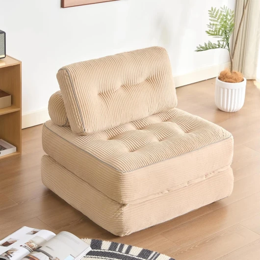 Litbird Canapé Lit 4-en-1 Pliable – Fauteuil Convertible, Canapé Type Pouf, Lit Pliant 1 Place, Idéal pour Petit Espace, Chambre ou Salon(Camel, 89.9 cm) Camel 89.9 cm