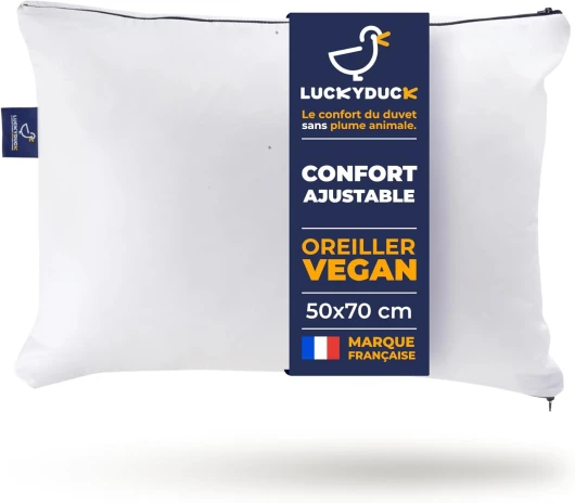 Luckyduck Oreiller Ajustable 50x70 - Confort Personnalisable et modifiable à volonté - Percale Coton Blanche - Soutien Moelleux ou Ferme - Lavable en Machine