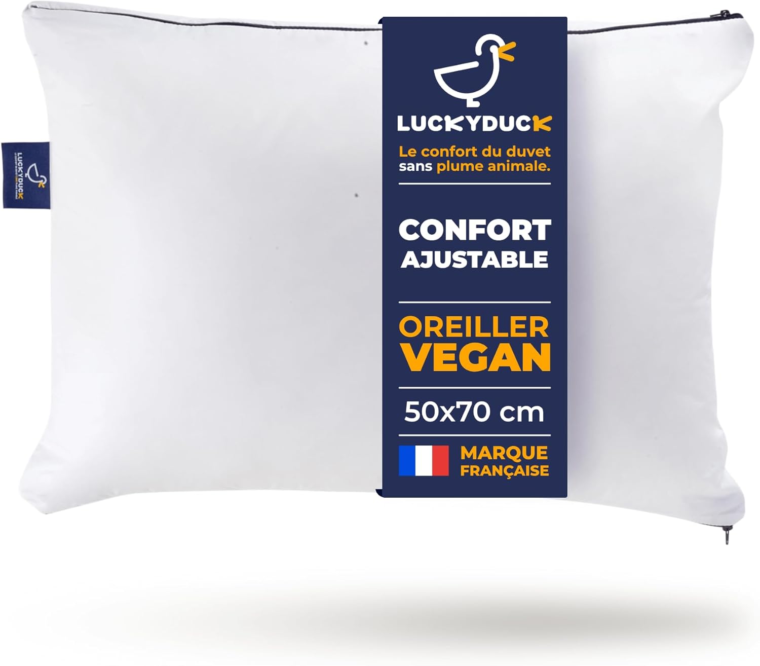 Luckyduck Oreiller Ajustable 50x70 - Confort Personnalisable et modifiable à volonté - Percale Coton Blanche - Soutien Moelleux ou Ferme - Lavable en Machine