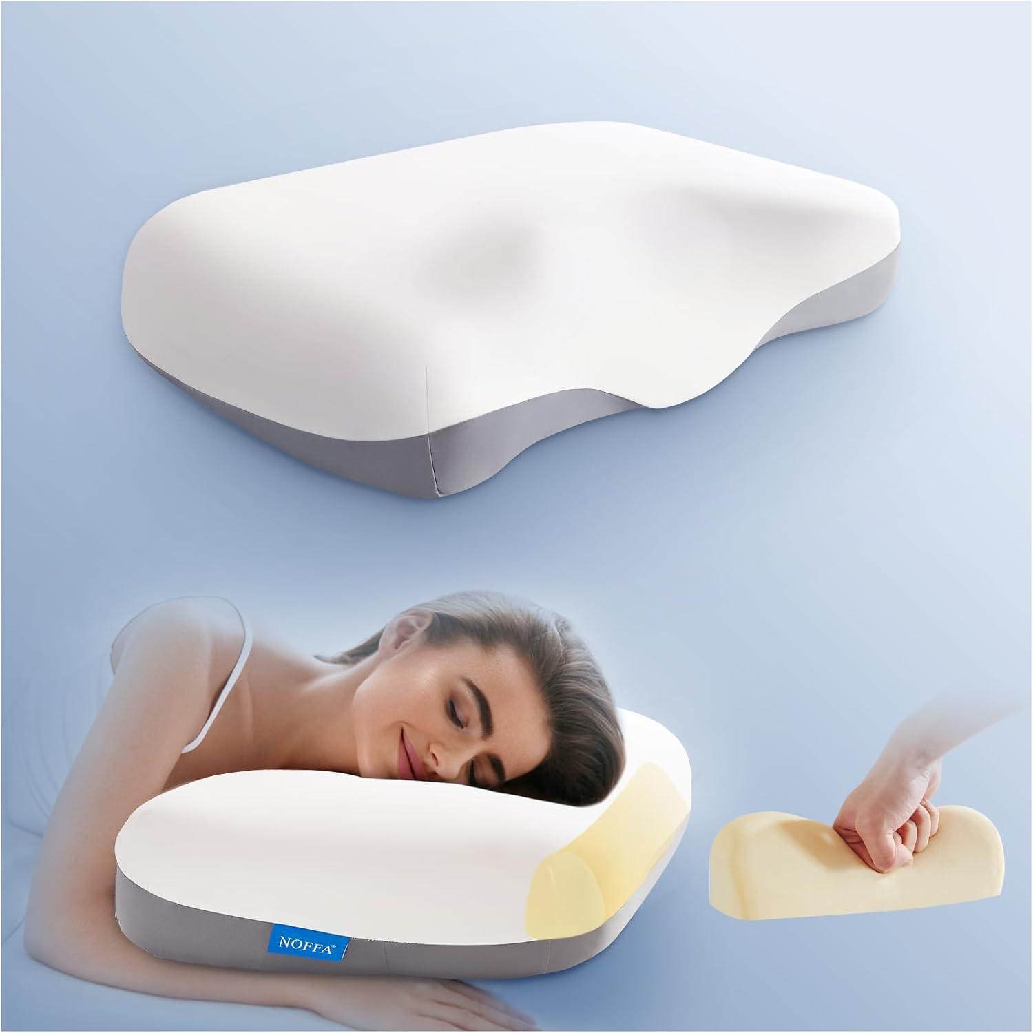 Oreiller Ergonomique Cervical à Mémoire de Forme, Coussin Orthopédique Fermeté réglable, Oreiller pour Les Dormeurs sur Le côté, Le Dos et Le Ventre 65x35x11.5cm