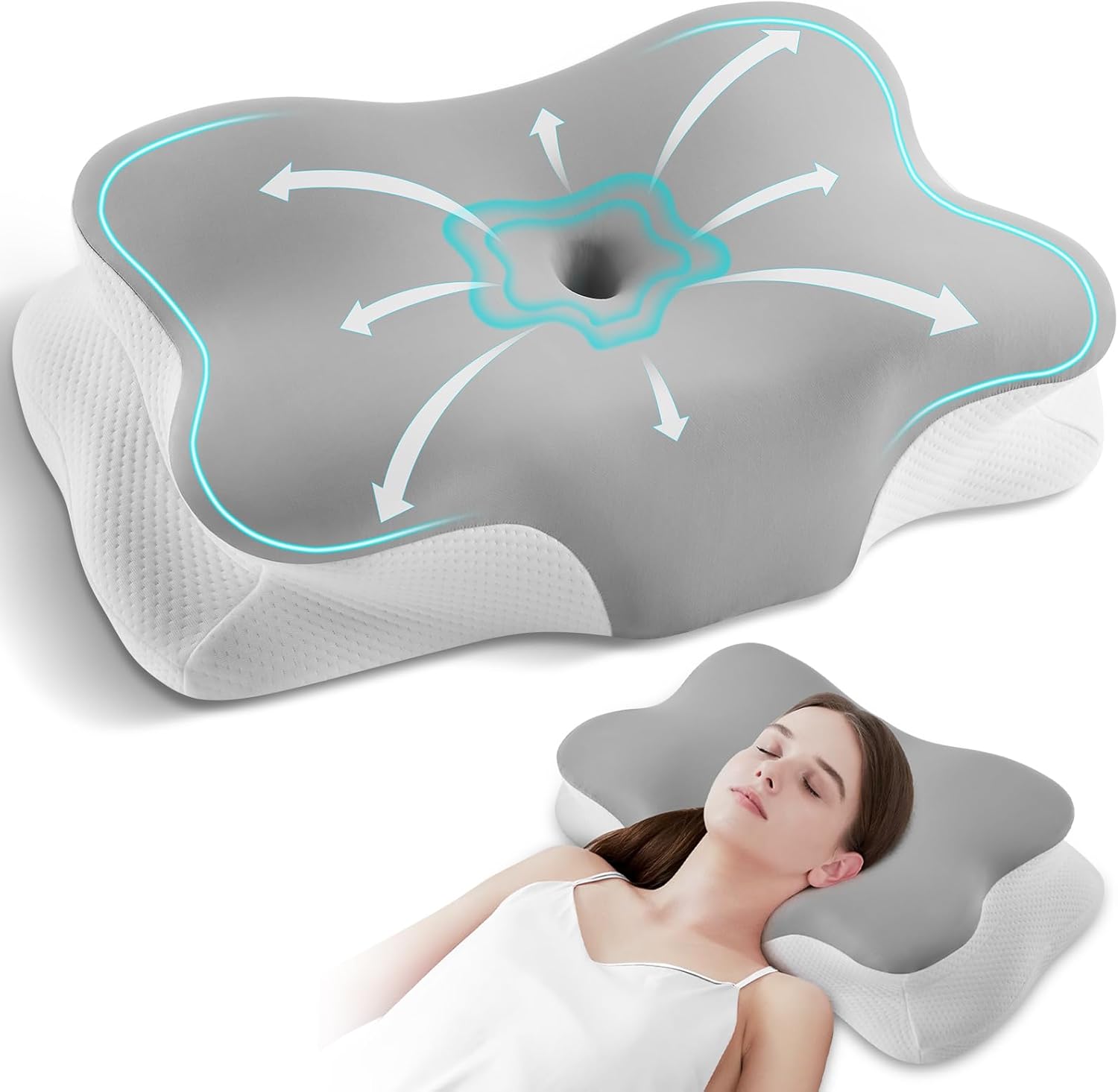 Coussin Memoire de Forme,Oreiller Ergonomique Cervical,Oreillers Anti-ronflements,Adapté pour Ceux Qui Dorment sur Le Côté, sur Le Dos ou sur Le Ventre Gris Clair 64 cm x 38 cm x 13 cm