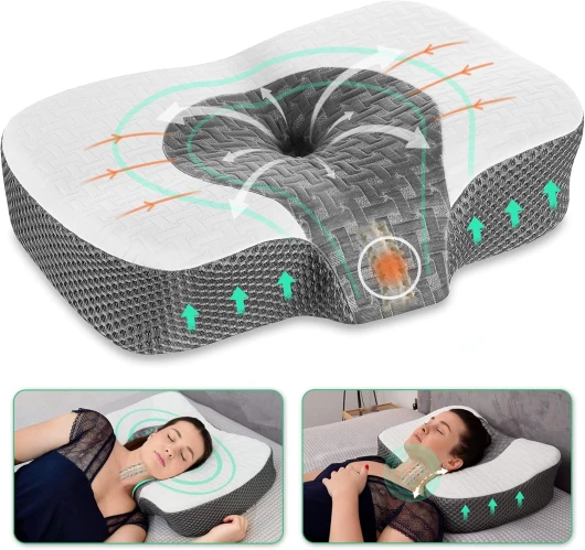 Oreiller Ergonomique Cervical, Oreiller Mémoire Forme Orthopédique, Coussin Mémoire Forme, Oreillers Cervicales Douloureuses, Hauteur Réglable, Anti Ronflement, Blanc Blanc 60 x 38.6 x 9.9/13.5 cm