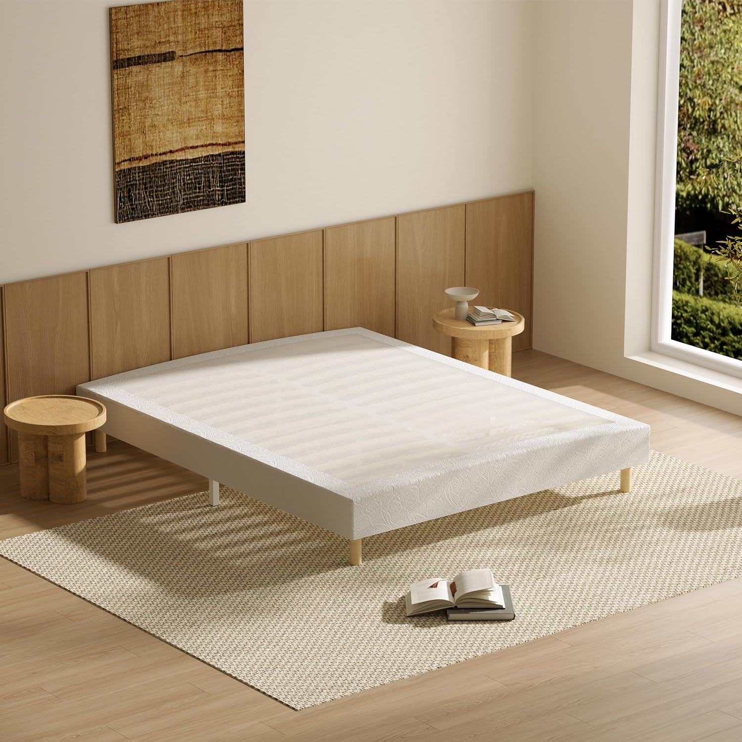 Sommier Tapissier 160x200cm, Sommier 160x200 avec 9 Pieds, 2x14 Lattes, Hauteur du Cadre de Lit 29 cm, Lit 160 x 200 avec Sommier, Blanc Blanc 160*200