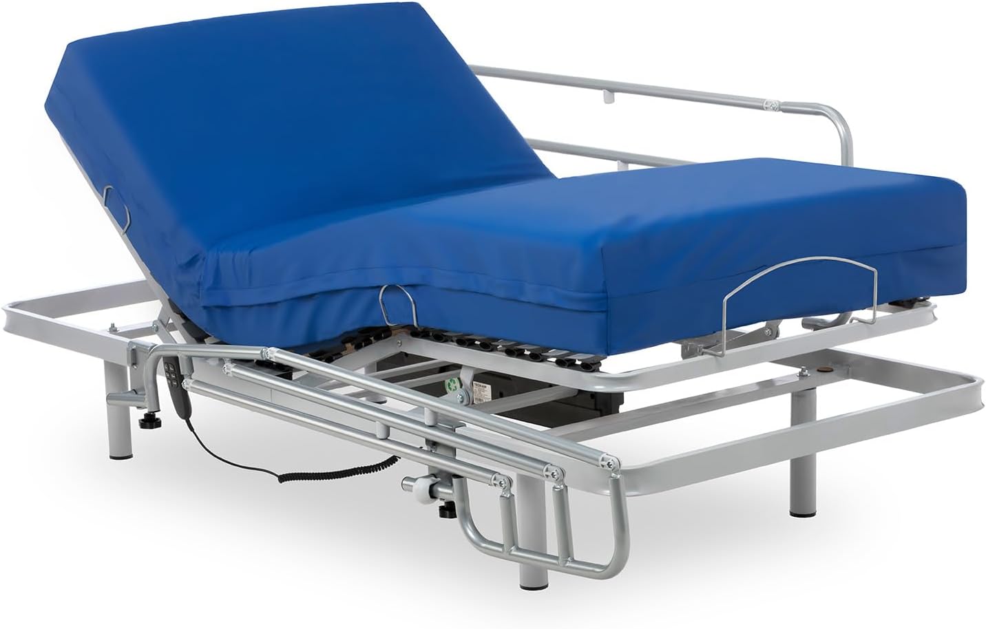Lit Électrique Renforcé avec Matelas Gériatrique Étanche à Mémoire de Forme - 90x190 cm - Barres de Lit Rabattables Barres de Lit Rabattables 90x190 cm