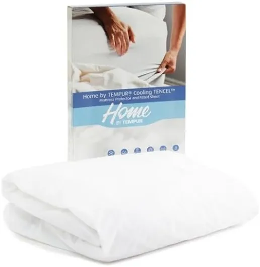 , Home by Tempur Protège-Matelas thermorégulateur, Euro King 160 x 200 cm, 2 en 1 avec Drap-Housse, Tencel rafraîchissant, Blanc Euro King 160x200 Blanc