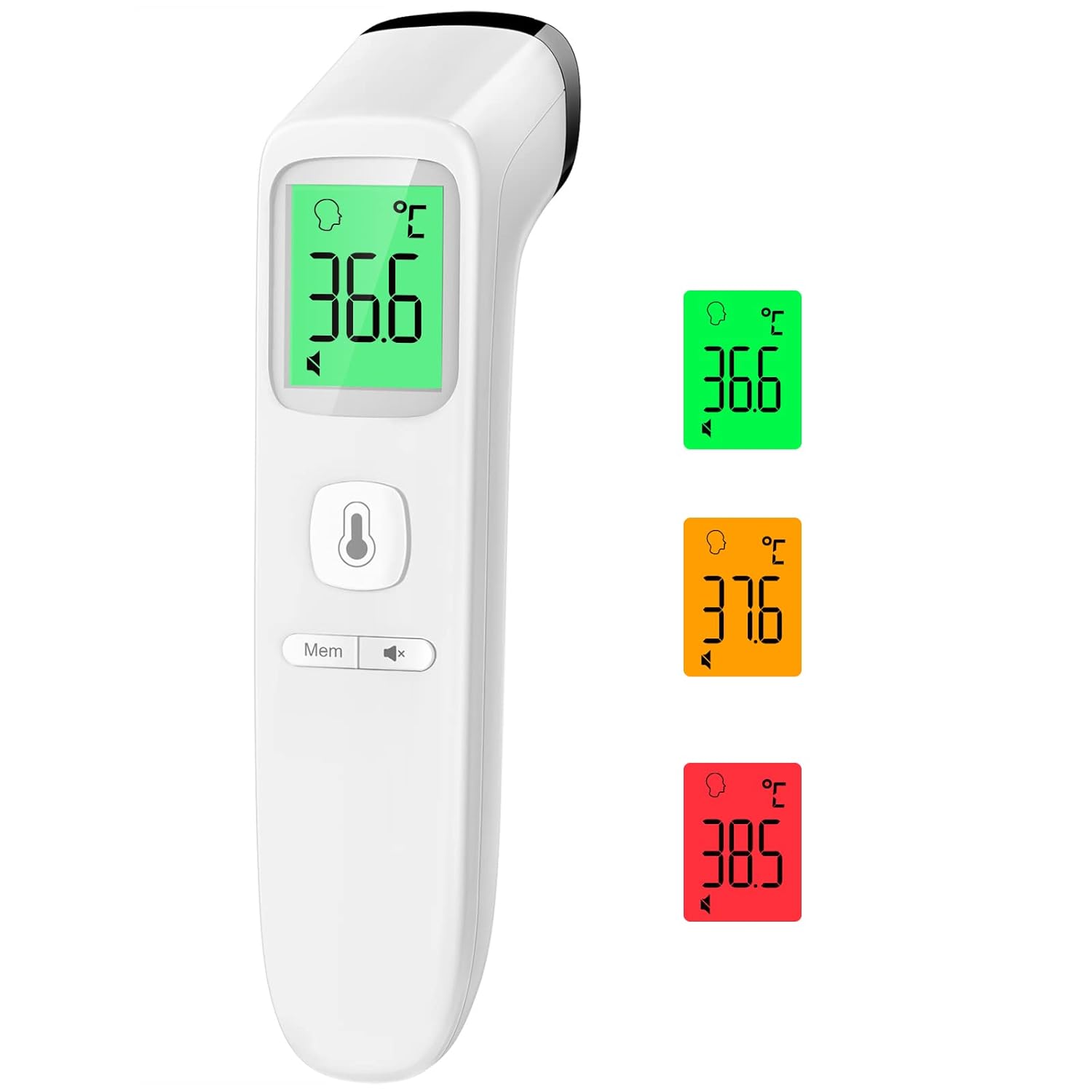 Thermomètre Frontal Sans Contact, Thermometre Bebe, Thermomètre Médical Numérique Infrarouge pour Adultes, Lecture Précise avec Ecran LCD, Mode Muet, Rappel de Mémoire (Blanche)