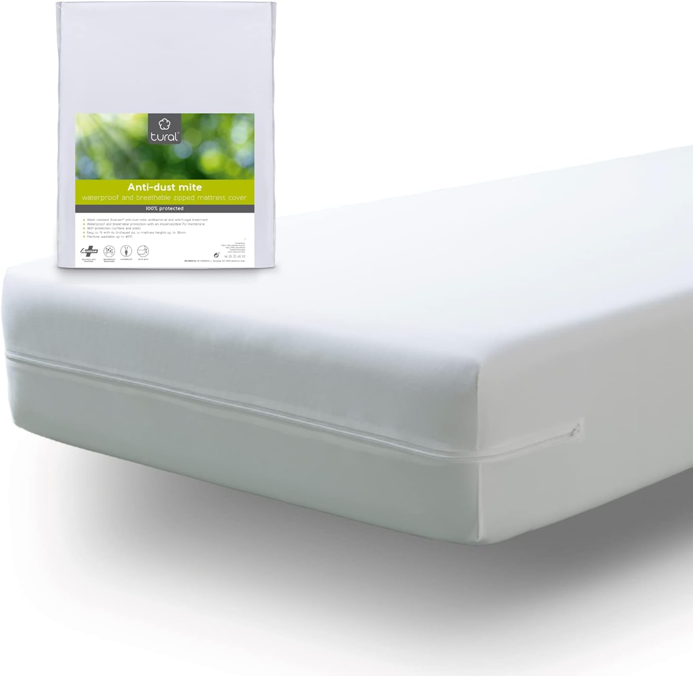 Housse de Matelas 140x200 cm - Anti-acariens - Respirant - Certifié Oeko-TEX - Alèse Imperméable - Blanc 140x190/200cm