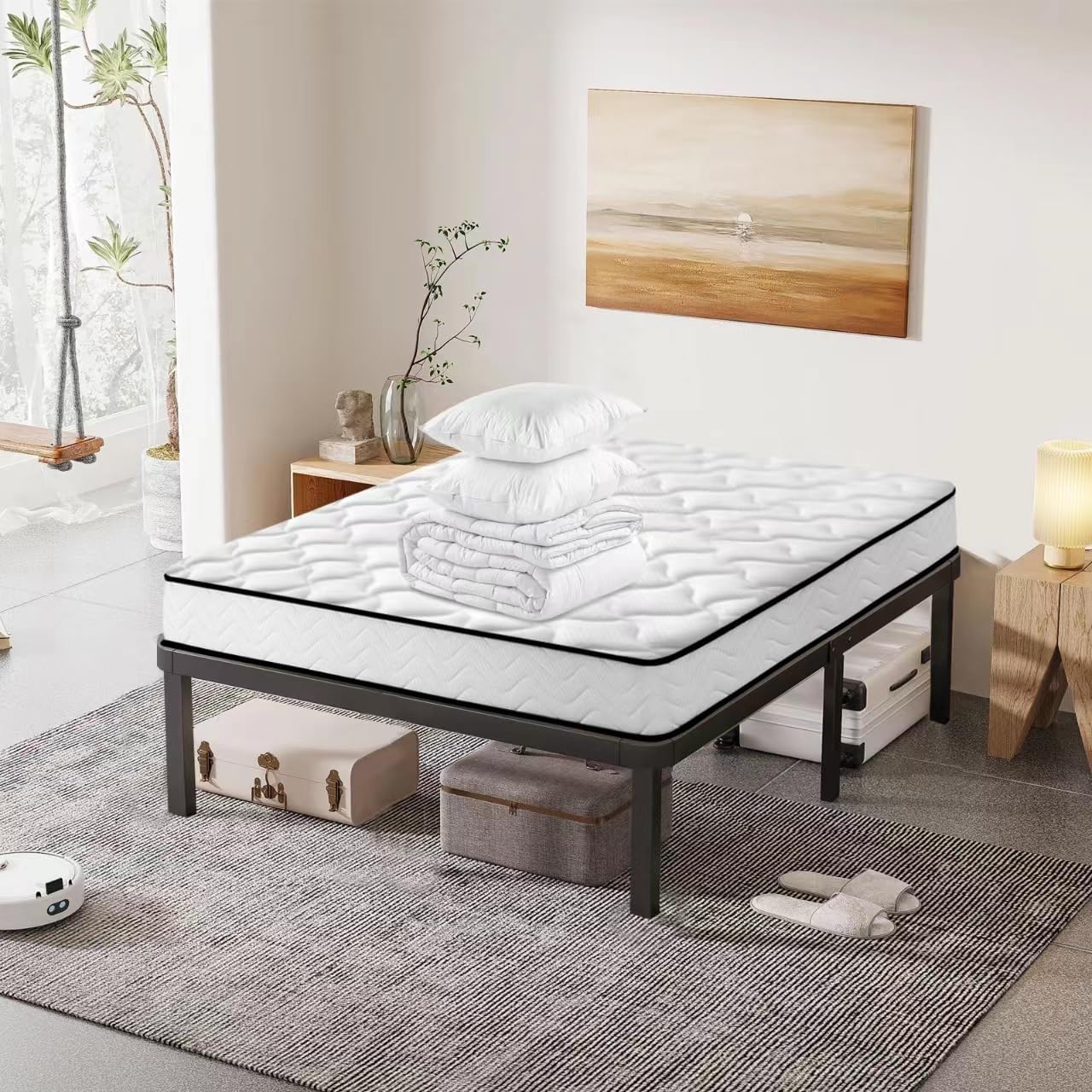 Luxirest Ensemble Matelas et Sommier et Couette et Oreiller - Matelas 140x190x16 - Sommier 140x190 - Couette 220x240-2Oreillers 60x60(Pack Matelas 140x190+Sommier)
