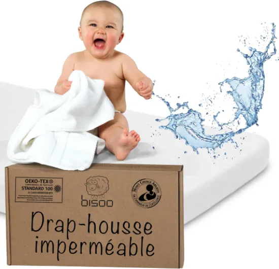 Drap Housse 80x130 Impermeable - Alese 80 x 130-2en1 Drap Housse Protege Matelas Reglable Impermeable pour Lit Evolutif Enfant - 100% Jersey Oeko-Tex - 1 Drap Impermable Blanc 130x80 CM 80x130 Centimètres Blanc